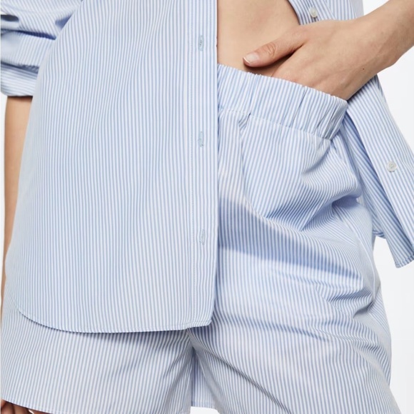 Mango oversized Blue Striped Button-Up Shirt and Shorts Set in cotton blend - Picture 2 of 14